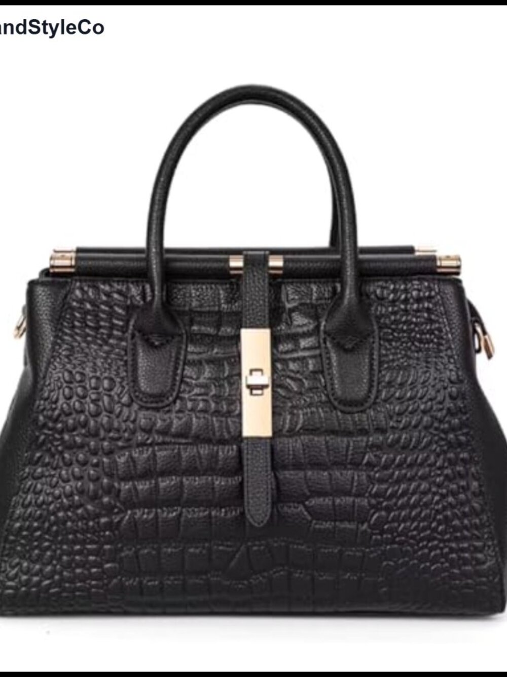 Genuine Leather Crocodile Embossed Handbag with Detachable Strap Crossbody Tote